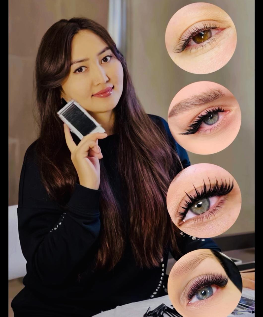 Close-up of dramatic and fluffy volume eyelash extensions.